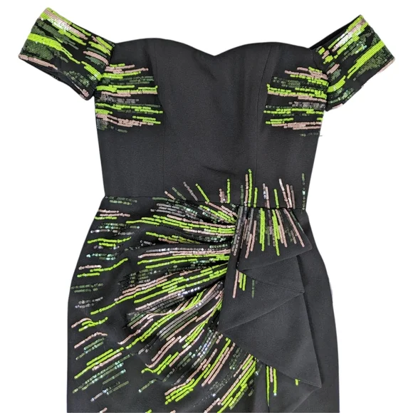 Dress the Population Black Green Sequin Midi Dress - Picture 5 of 14